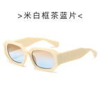 (6 PACK) Wholesale Sunglasses New Arrival Korean Fashion Small Women Cut Edge Square Hip Hop Street 2024 - BulkSunglassesWholesale.com - Beige White Frame Tea Blue Lens