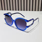 (6 PACK) Wholesale Sunglasses Round Oversized Unique Women Fashion 2024 - BulkSunglassesWholesale.com - Blue Frame Gradient Black Lens