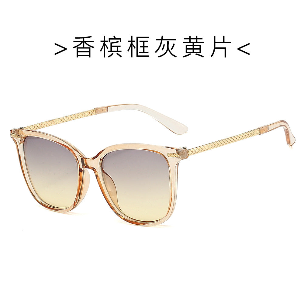 (6 PACK) Wholesale Sunglasses New Arrival Square Round Unisex 2025 - BulkSunglassesWholesale.com - Champagne Frame Grey Yellow Lens