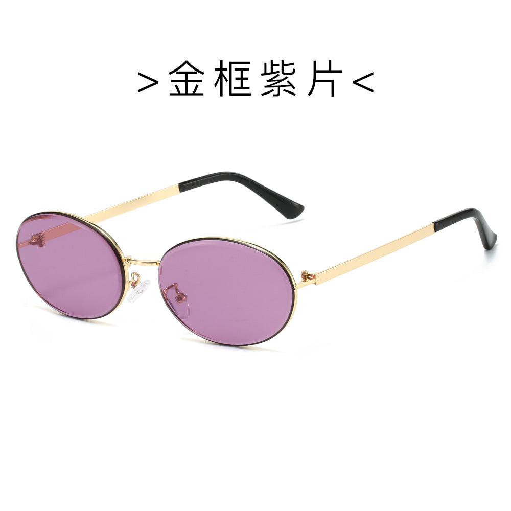 (6 PACK) Wholesale Sunglasses New Arrival Unisex Metal Round Vintage Small 2025 - BulkSunglassesWholesale.com - Gold Frame Purple Lens