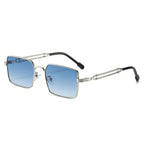 (6 PACK) Wholesale Sunglasses Square Trendy Street Metal Women Unique Fashion 2024 - BulkSunglassesWholesale.com - Silver Frame Gradient Blue Lens