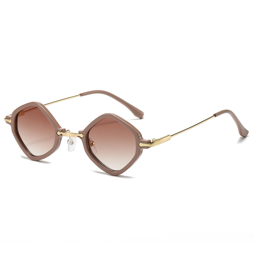 (6 PACK) Wholesale Sunglasses New Arrival Punk Hip Hop Small Unique Women 2024 - BulkSunglassesWholesale.com - Brown Frame Gradient Tea Lens