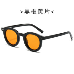 (6 PACK) Wholesale Sunglasses New Arrival Fashion Rivet Korean Unique Vintage Street 2024 - BulkSunglassesWholesale.com - Black Frame Yellow Lens