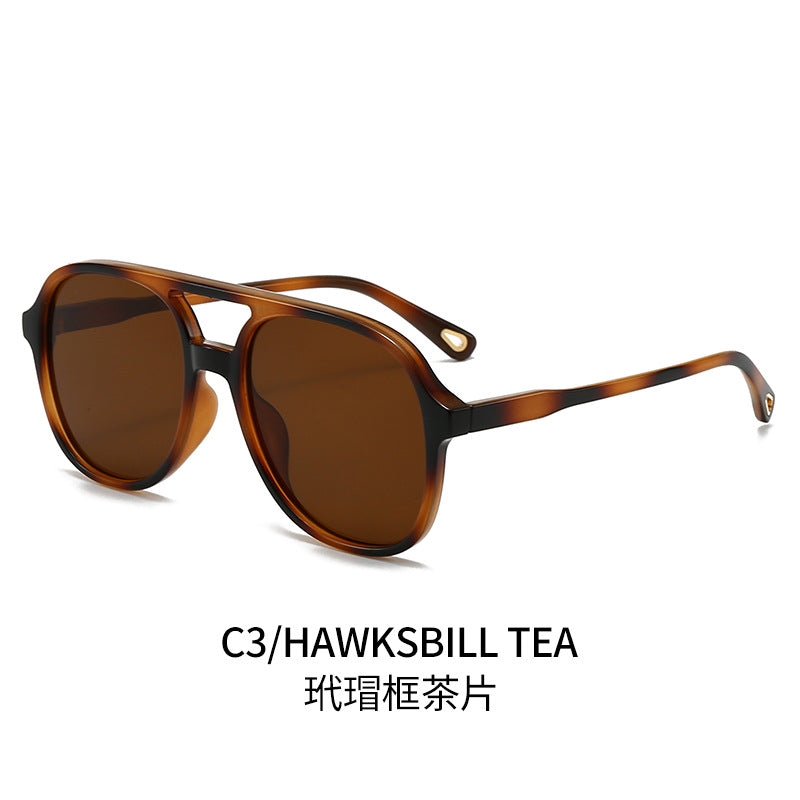 (6 PACK) Wholesale Sunglasses Double Bridge Round Aviator Outdoor 2024 - BulkSunglassesWholesale.com - Leopard Print Frame Tea Lens