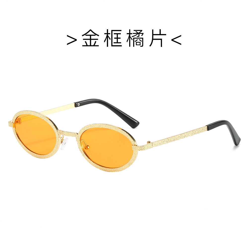 (6 PACK) Wholesale Sunglasses New Arrival Round Fashion Metal Vintage 2024 - BulkSunglassesWholesale.com - Gold Frame Orange Lens