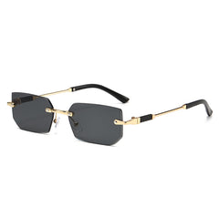 (6 PACK) Wholesale Sunglasses Rimless Polygon Cut Edge Fashion Trendy 2024 - BulkSunglassesWholesale.com - Gold Frame Black Grey