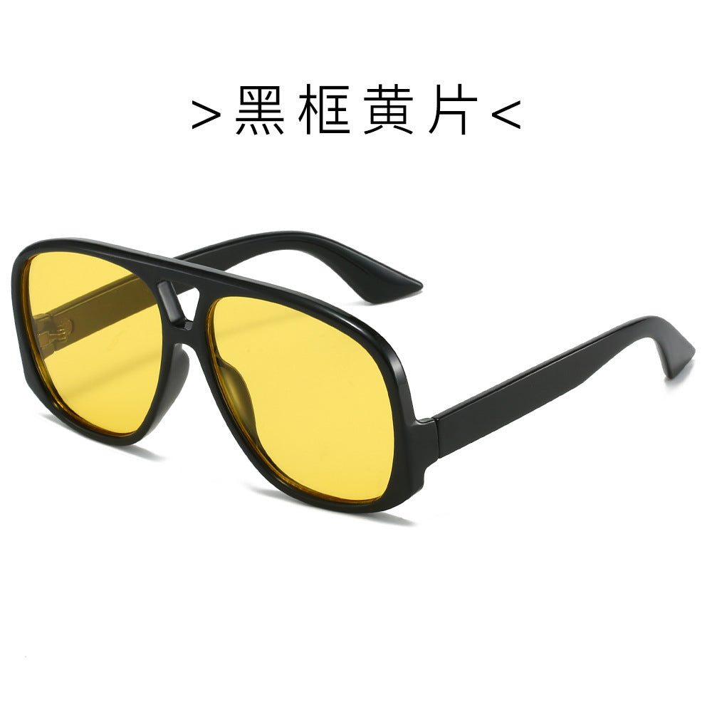 (6 PACK) Wholesale Sunglasses New Arrival Aviator Fashion Oversized 2024 - BulkSunglassesWholesale.com - Black Frame Yellow Lens