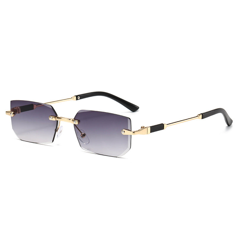 (6 PACK) Wholesale Sunglasses Rimless Polygon Cut Edge Fashion Trendy 2024 - BulkSunglassesWholesale.com - Gold Frame Gradient Grey