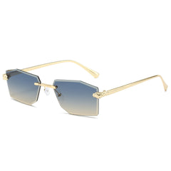 (6 PACK) Wholesale Sunglasses New Arrival Rimless Unique Fashion Cut Edge Metal Women 2024 - BulkSunglassesWholesale.com - Gold Frame Green Tea Lens