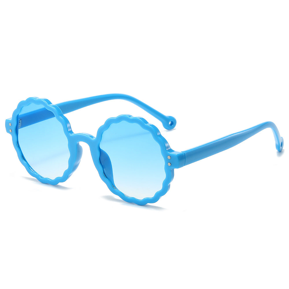 (6 PACK) Wholesale Sunglasses New Arrival Round Unique Round Fashion Women 2024 - BulkSunglassesWholesale.com - Blue Frame Blue Lens