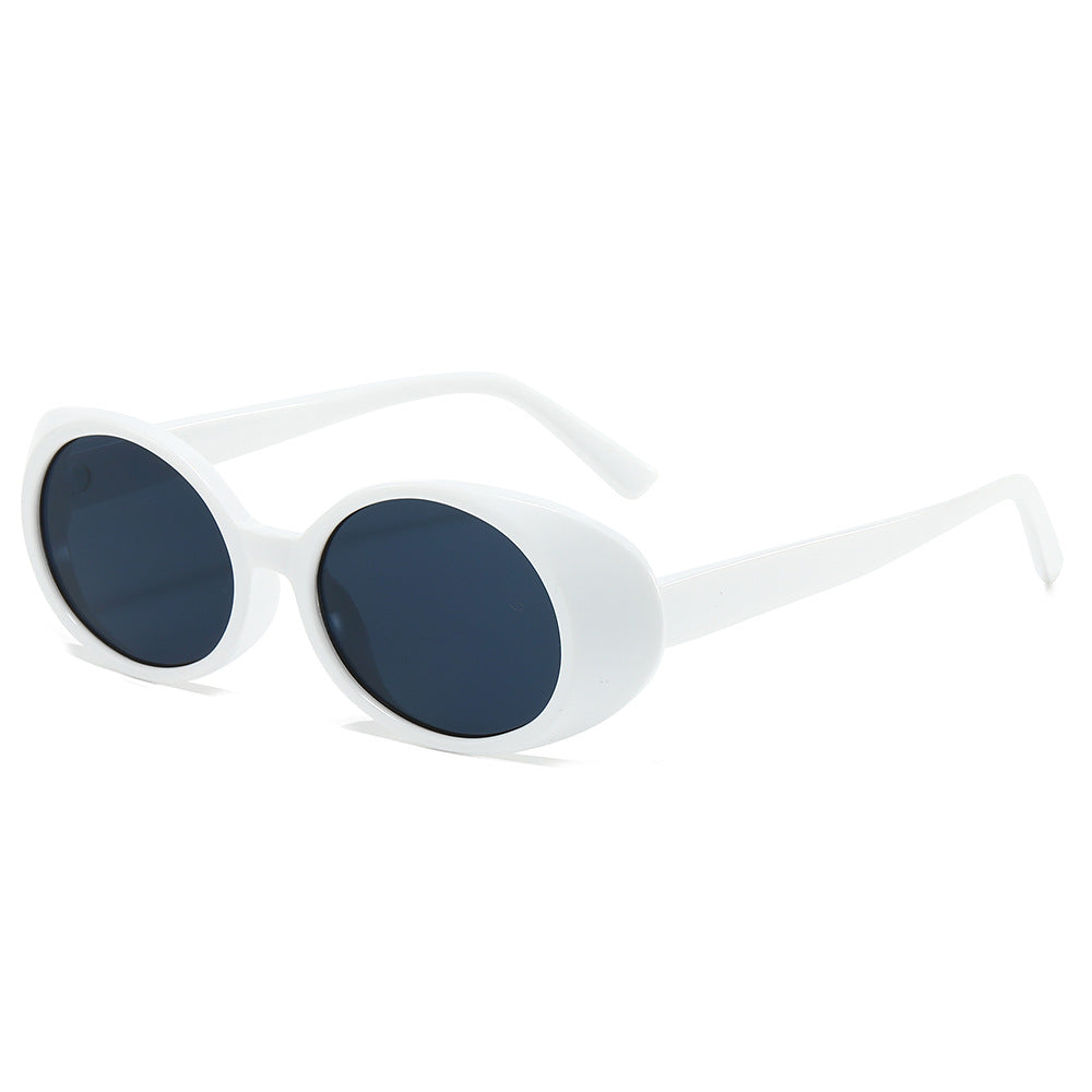 (6 PACK) Wholesale Sunglasses New Arrival Small Oval Fashion Round 2024 - BulkSunglassesWholesale.com - White Frame Black Lens