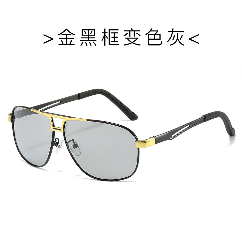 (6 PACK) Wholesale Sunglasses New Arrival Metal Polarized Men Fashion Trendy Outdoor Sport 2024 - BulkSunglassesWholesale.com - Gold Black Frame Photochromic Lens