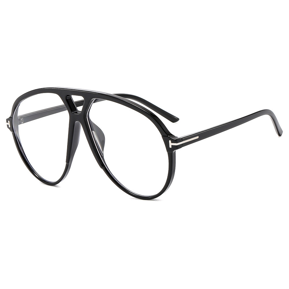 (6 PACK) Wholesale Sunglasses New Arrival Oversized Aviator Double Bridge Fashion Women 2024 - BulkSunglassesWholesale.com - Shiny Black Frame Clear Lens