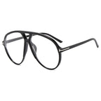 (6 PACK) Wholesale Sunglasses New Arrival Oversized Aviator Double Bridge Fashion Women 2024 - BulkSunglassesWholesale.com - Shiny Black Frame Clear Lens