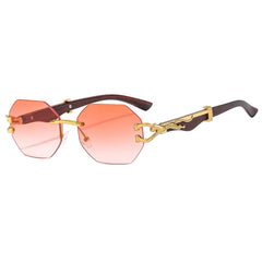 (6 PACK) Wholesale Sunglasses Rimless Cut Edge Fashion Square Trendy 2024 - BulkSunglassesWholesale.com - Gold Frame Gradient Pink Lens