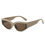 (6 PACK) Wholesale Sunglasses New Arrival Fashion Cat Eye Women Trendy Rhinestone Women 2025 - BulkSunglassesWholesale.com - Brown Frame Tea Lens