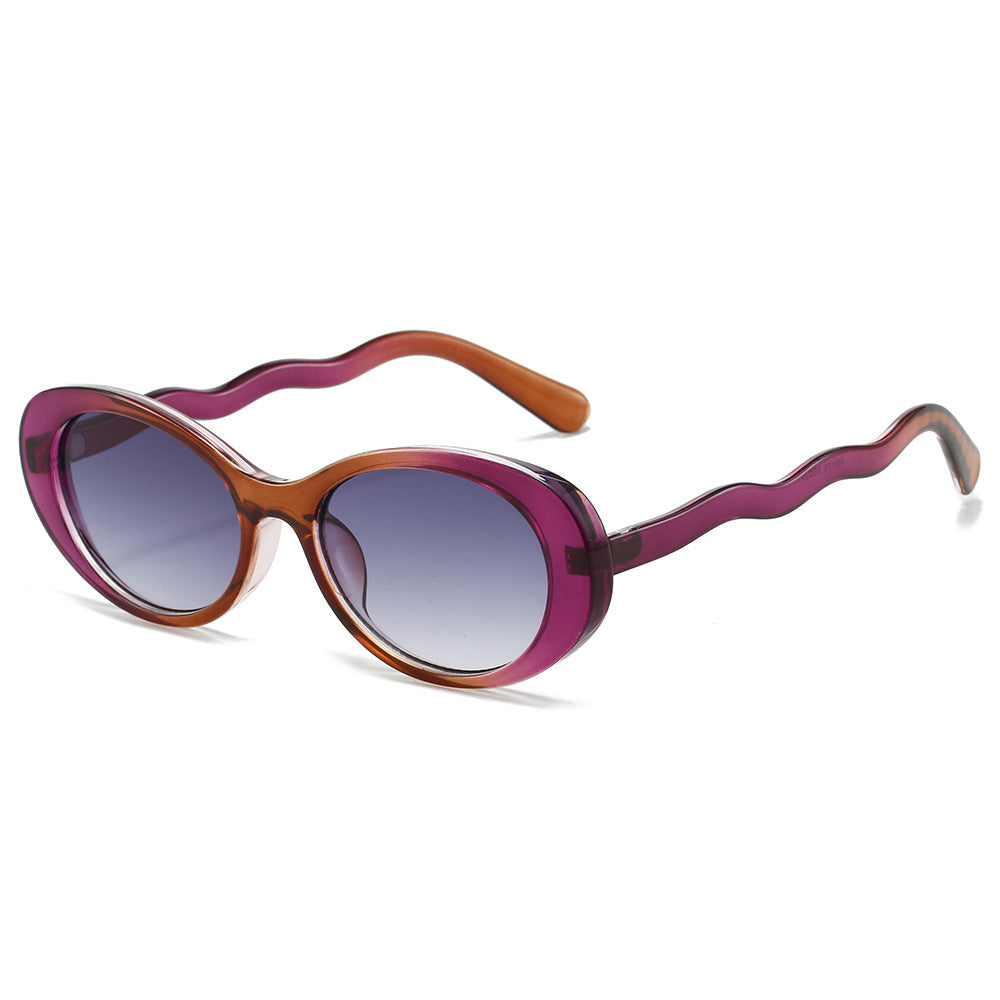 (6 PACK) Wholesale Sunglasses Fashion Oval Vintage Trendy Women 2024 - BulkSunglassesWholesale.com - Purple Frame Gradient Black Lens
