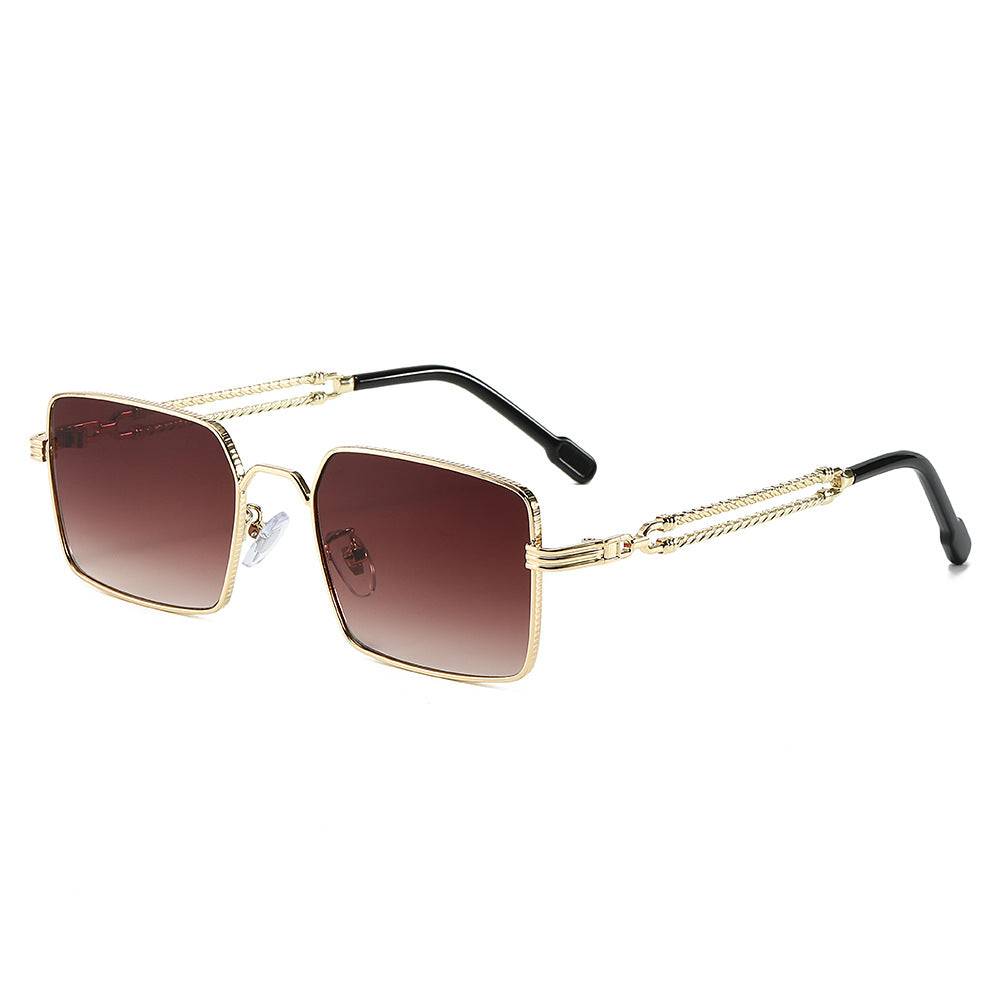 (6 PACK) Wholesale Sunglasses Square Trendy Street Metal Women Unique Fashion 2024 - BulkSunglassesWholesale.com - Gold Frame Gradient Tea