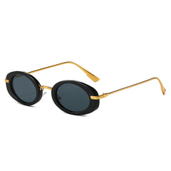 (6 PACK) Wholesale Sunglasses Small Oval Vintage Unique 2024 - BulkSunglassesWholesale.com - Black Frame Gold Black Lens