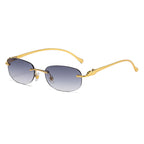 (6 PACK) Wholesale Sunglasses Leopard Head Rimless Metal Women New Arrival Colorful Street Trendy 2025 - BulkSunglassesWholesale.com - Gold Frame Gradient Grey