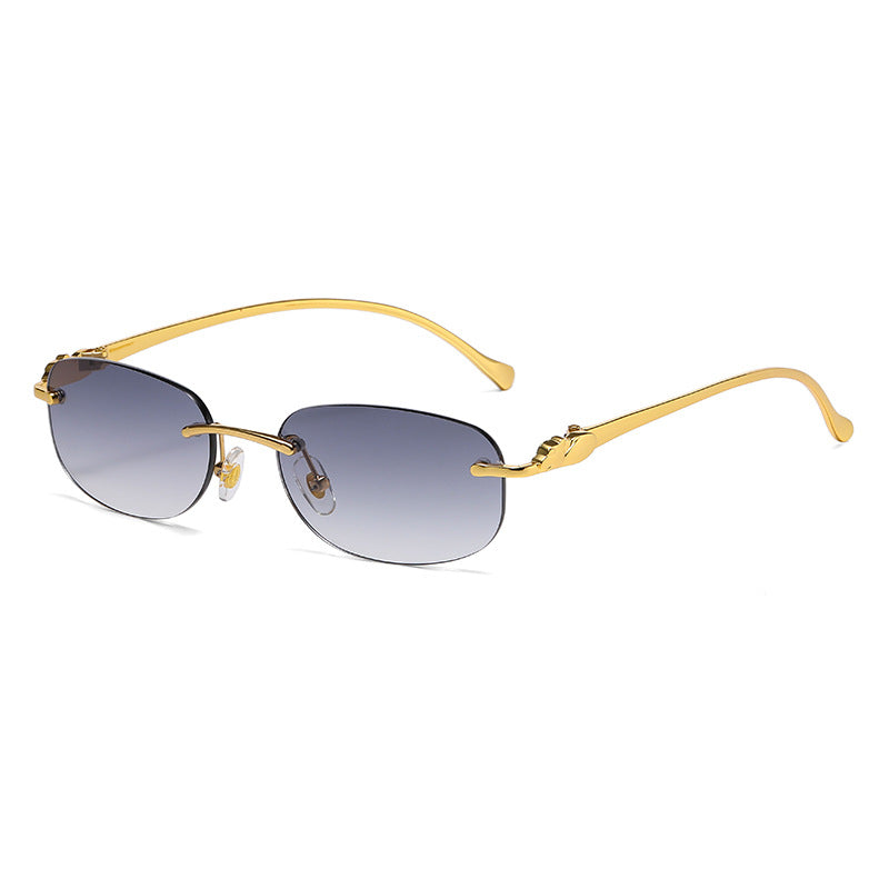 (6 PACK) Wholesale Sunglasses Leopard Head Rimless Metal Women New Arrival Colorful Street Trendy 2025 - BulkSunglassesWholesale.com - Gold Frame Gradient Grey