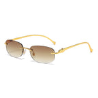 (6 PACK) Wholesale Sunglasses Leopard Head Rimless Metal Women New Arrival Colorful Street Trendy 2025 - BulkSunglassesWholesale.com - Gold Frame Gradient Tea