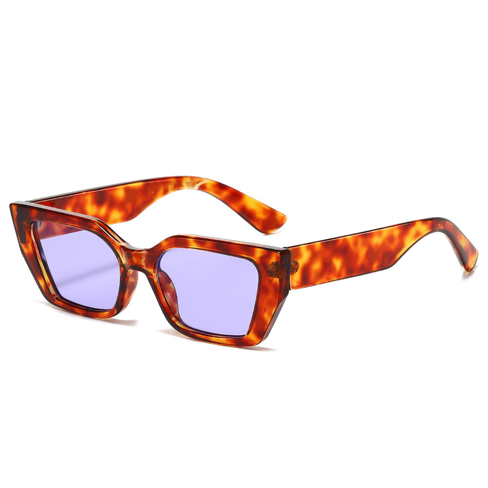 (6 PACK) Wholesale Sunglasses New Arrival Cat Eye Unique Cat Eye Fashion Women 2024 - BulkSunglassesWholesale.com - Leopard Print Frame Purple Lens