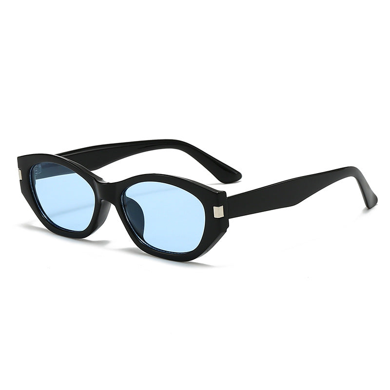 (6 PACK) Wholesale Sunglasses Vintage Cat Eye Women New Arrival Square Round Polarized 2025 - BulkSunglassesWholesale.com - Black Frame Blue Lens
