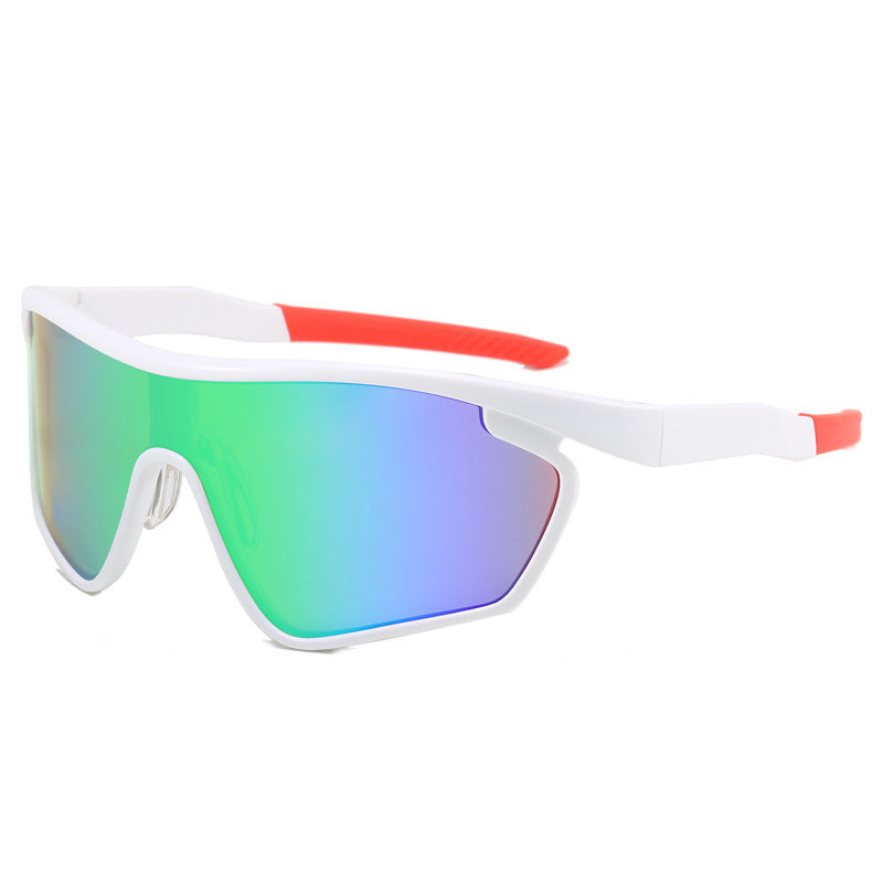 (12 PACK) Wholesale Sports Sunglasses Outdoor Sport Cycling Windproof Trendy 2024 - BulkSunglassesWholesale.com - White Frame Green Mirrored