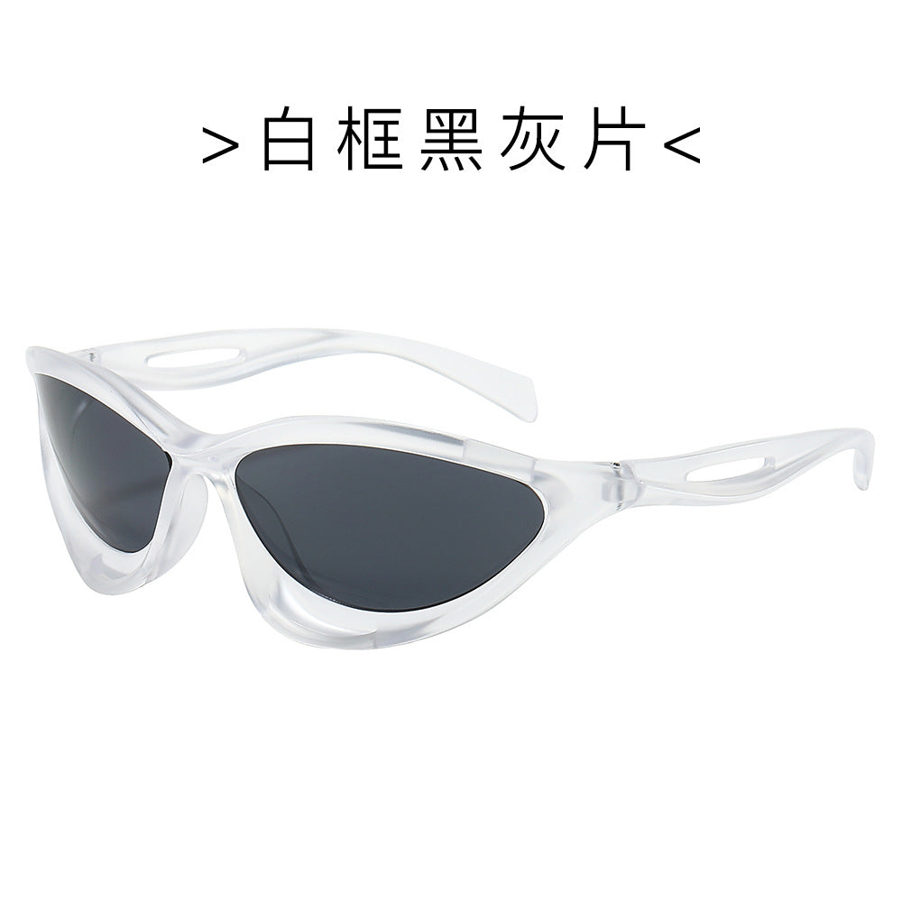 (6 PACK) Wholesale Sunglasses New Arrival Trendy Fashion Sport New Arrival Cycling Hollow 2024 - BulkSunglassesWholesale.com - White Frame Black Black Lens