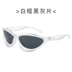(6 PACK) Wholesale Sunglasses New Arrival Trendy Fashion Sport New Arrival Cycling Hollow 2024 - BulkSunglassesWholesale.com - White Frame Black Black Lens