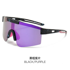 (12 PACK) Wholesale Sports Sunglasses New Arrival Sport Polarized Fashion Trendy Cycling Outdoor 2024 - BulkSunglassesWholesale.com - Black Frame Purple Lens