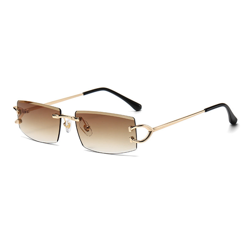 (6 PACK) Wholesale Sunglasses New Arrival Rimless Cut Edge Women Hip Hop 2024 - BulkSunglassesWholesale.com - Gold Frame Gradient Tea