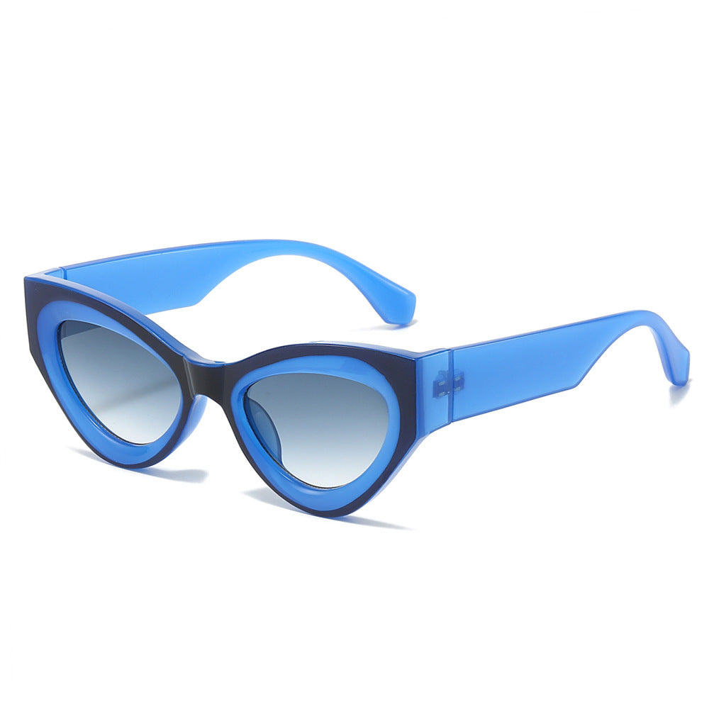 (6 PACK) Wholesale Sunglasses New Arrival Cat Eye Fashion Unique Unisex 2025 - BulkSunglassesWholesale.com - Blue Frame Gradient Black Lens