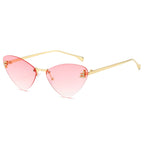 (6 PACK) Wholesale Sunglasses Rimless Triangle Cat Eye Fashion Unique Metal 2024 - BulkSunglassesWholesale.com - Gold Frame Gradient Pink Lens