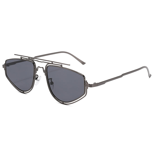 (6 PACK) Wholesale Sunglasses New Arrival Fashion Double Bridge Outdoor Square 2024 - BulkSunglassesWholesale.com - Gunmetal Frame Black Black Lens Hover Image