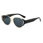 (6 PACK) Wholesale Sunglasses Korean Vintage Women Square Round 2025 - BulkSunglassesWholesale.com - Black Temple Gold Frame Black Lens