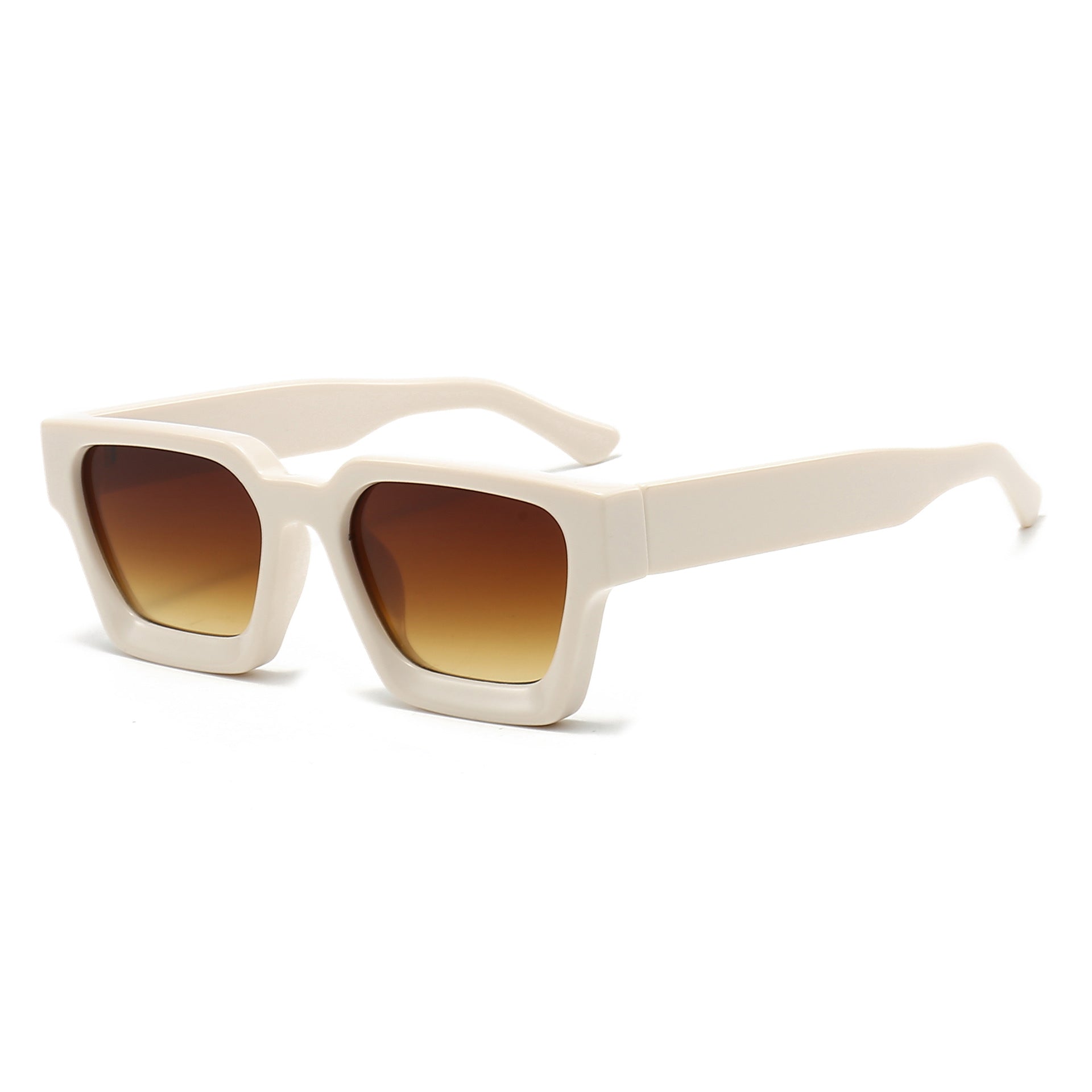 (6 PACK) Wholesale Sunglasses Square New Arrival Trendy Square Unique Oversized 2024 - BulkSunglassesWholesale.com - Beige Yellow Frame Gradient Tea Lens