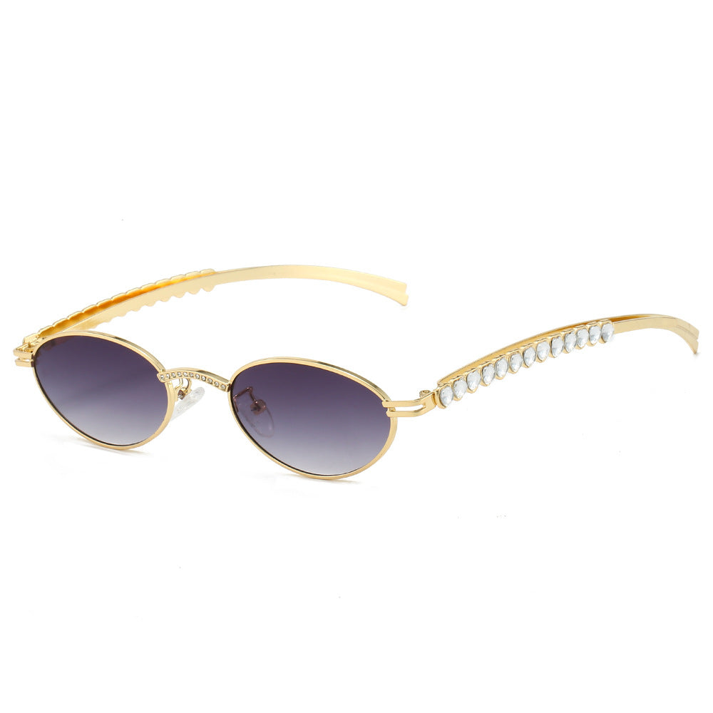 (6 PACK) Wholesale Sunglasses Oval Unique Round Fashion Hip Hop Women 2024 - BulkSunglassesWholesale.com - Gold Frame Gradient Black Lens