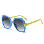 (6 PACK) Wholesale Sunglasses New Arrival Unique Butterfly Unique Outdoor Street 2024 - BulkSunglassesWholesale.com - Blue Frame Gradient Black Lens ( Yellow Temple )