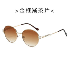 (6 PACK) Wholesale Sunglasses New Arrival Round Unique Metal Unisex Trendy Fashion 2024 - BulkSunglassesWholesale.com - Gold Frame Gradient Tea Lens