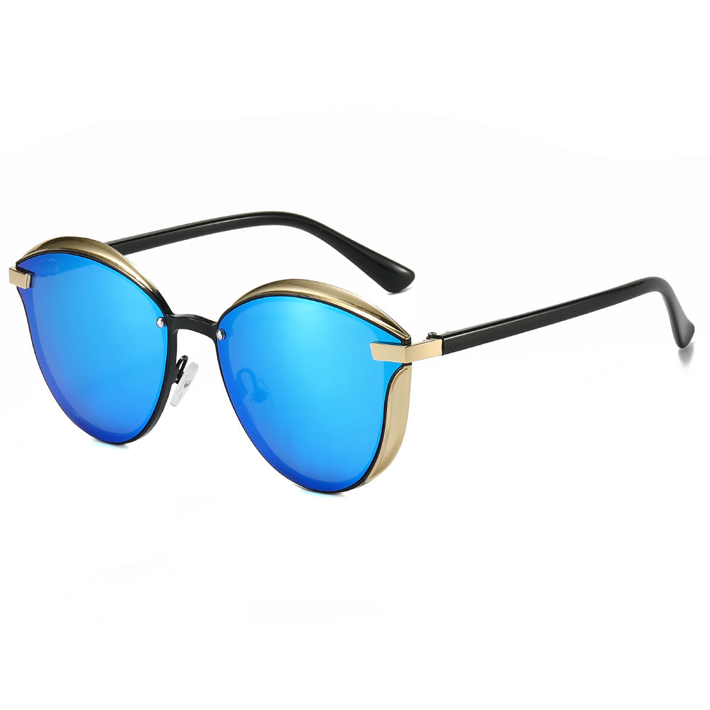 (6 PACK) Wholesale Sunglasses New Arrival Fashion Women Trendy Round 2024 - BulkSunglassesWholesale.com - Gold Frame Blue Mirrored