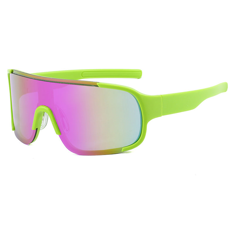 (12 PACK) Wholesale Sports Sunglasses New Arrival Unisex Outdoor Sport Cycling 2024 - BulkSunglassesWholesale.com - Green Frame Purple Mirrored
