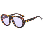 (6 PACK) Wholesale Sunglasses Vintage Oval Street Trendy Outdoor Fashion 2025 - BulkSunglassesWholesale.com - Leopard Print Frame Purple Lens