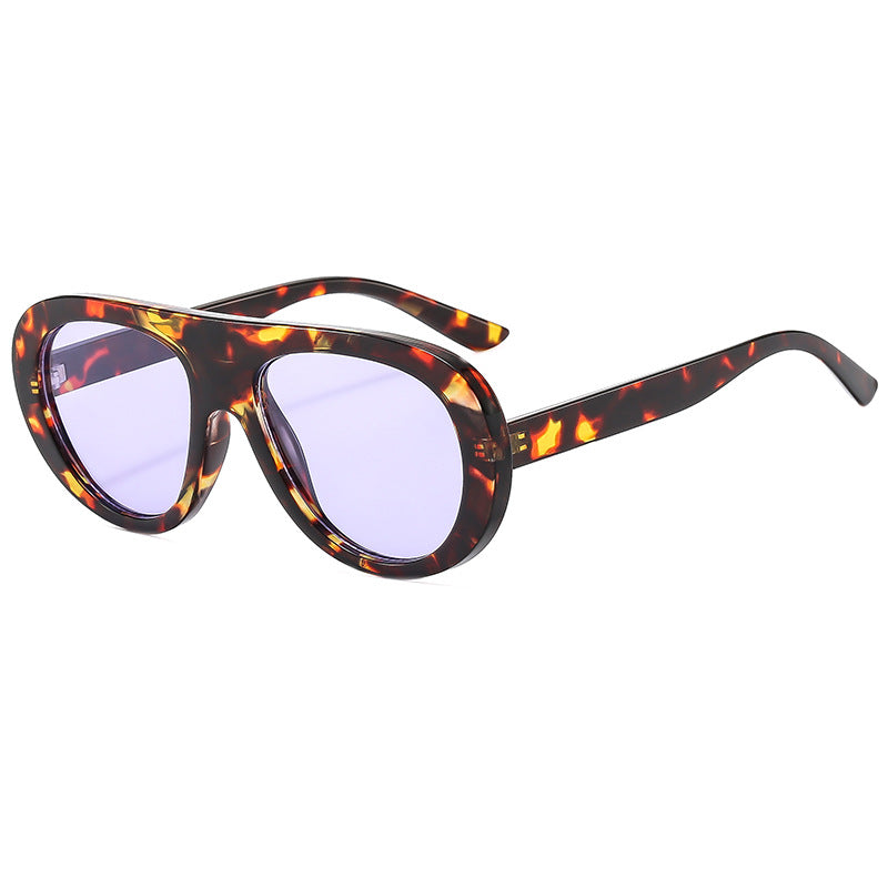(6 PACK) Wholesale Sunglasses Vintage Oval Street Trendy Outdoor Fashion 2025 - BulkSunglassesWholesale.com - Leopard Print Frame Purple Lens