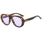 (6 PACK) Wholesale Sunglasses Vintage Oval Street Trendy Outdoor Fashion 2025 - BulkSunglassesWholesale.com - Leopard Print Frame Purple Lens