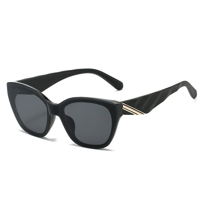 (6 PACK) Wholesale Sunglasses New Arrival Cat Eye Unique One Piece One Piece Fashion Women 2025 - BulkSunglassesWholesale.com - Black Frame Black Lens Hover Image