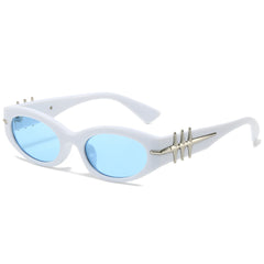 (6 PACK) Wholesale Sunglasses New Arrival Fashion Round Women Trendy Women 2024 - BulkSunglassesWholesale.com - White Frame Blue Lens