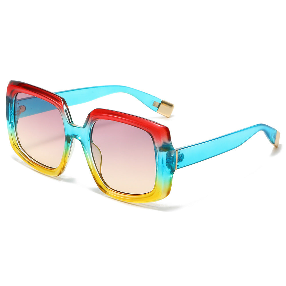 (6 PACK) Wholesale Sunglasses New Arrival Square Colorful Trendy Fashion Women 2024 - BulkSunglassesWholesale.com - Red Blue Yellow Frame Purple Tea Lens