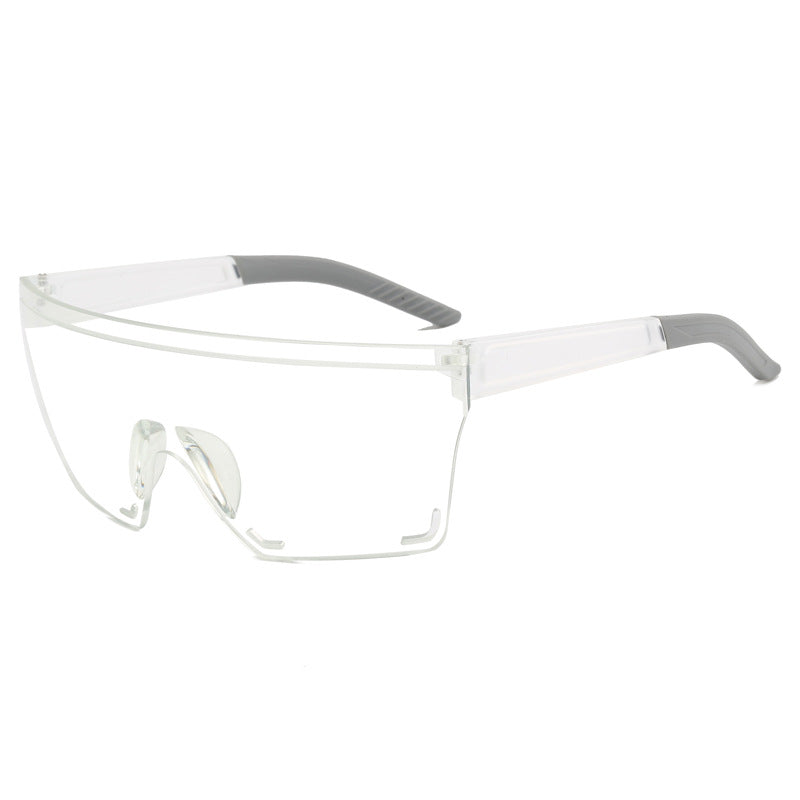(12 PACK) Wholesale Sports Sunglasses New Arrival Outdoor Sport Cycling Fashion Rimless Unisex Oversized One Piece Trendy 2024 - BulkSunglassesWholesale.com - White Frame Clear